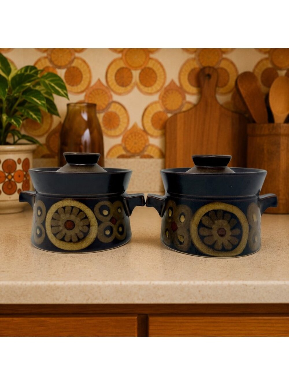 Vintage 60s 70s Denby Arabesque Lidded Soup Bowls